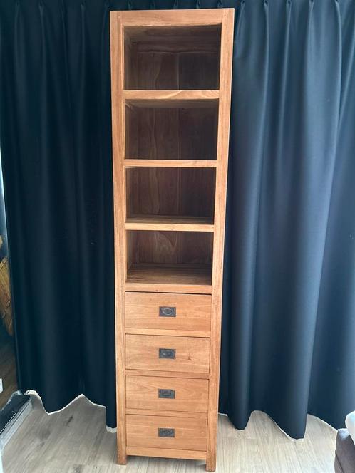 Teakhouten boekenkast met 4 lades., Huis en Inrichting, Kasten | Boekenkasten, Zo goed als nieuw, 50 tot 100 cm, 200 cm of meer