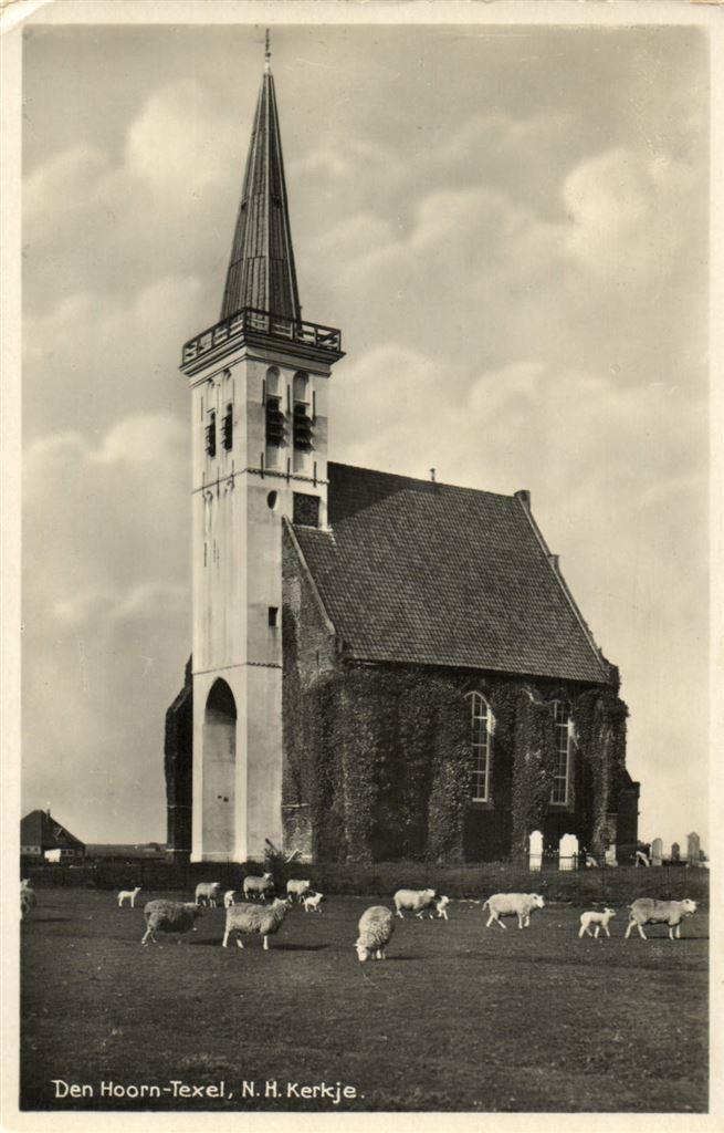 Den Hoorn - Texel, N.H. Kerkje. - schapen - gelopen, Verzamelen, Ansichtkaarten | Nederland, Ongelopen, Waddeneilanden, Voor 1920