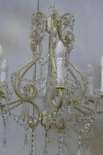 Zeven-armige kroonluchter glas op wit frame, Ophalen, Gebruikt, Romantisch, Glas