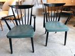 spijlenstoelen hout armleuning turqoise zitting 60s, Ophalen, Gebruikt, Overige kleuren, -