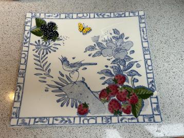 Gien Oiseau Blue Schaal Vierkant 26-29cm beschikbaar voor biedingen