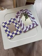 Funky Tufted Mirrors – Purple Wavy & Checkerboard Design, Ophalen of Verzenden, Zo goed als nieuw, Overige vormen, Minder dan 100 cm