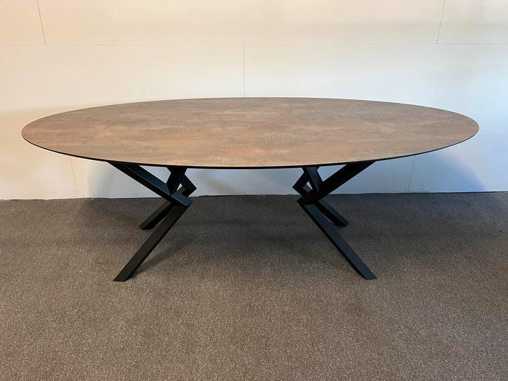 Ovale eettafel HPL roest print 220x120, Huis en Inrichting, Tafels | Eettafels, Zo goed als nieuw, 100 tot 150 cm, 200 cm of meer
