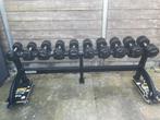 Lifemaxx dumbell set 12,5 tm 30 kilo met nautilus rek, Ophalen, Zo goed als nieuw, Fitnessbank