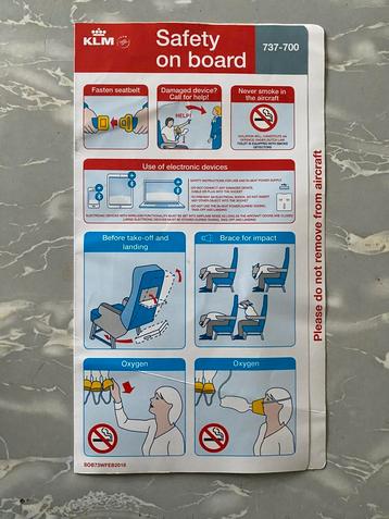 KLM safety cards B737-700 beschikbaar voor biedingen