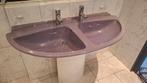 Retro vintage paarse wastafel met zuil & Kranen - 2 Persoons, Huis en Inrichting, Badkamer | Badkamermeubels, Ophalen, Gebruikt