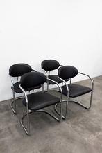Set van 4 Effezeta Italy buisframe eetkamerstoelen skai leer, Ophalen, Gebruikt, Effezeta, Zwart