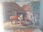 Oud schilderij paarden op het erf van J.Koning gesigneerd, Antiek en Kunst, Kunst | Schilderijen | Klassiek, Ophalen of Verzenden