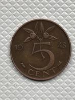 5 cent 1948 Stuiver Wilhelmina, Postzegels en Munten, Munten | Nederland, Koningin Wilhelmina, Ophalen of Verzenden, Losse munt