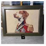 Lijst met afbeelding stof hond in kleding, 30 x 23 cm, Antiek en Kunst, Ophalen of Verzenden