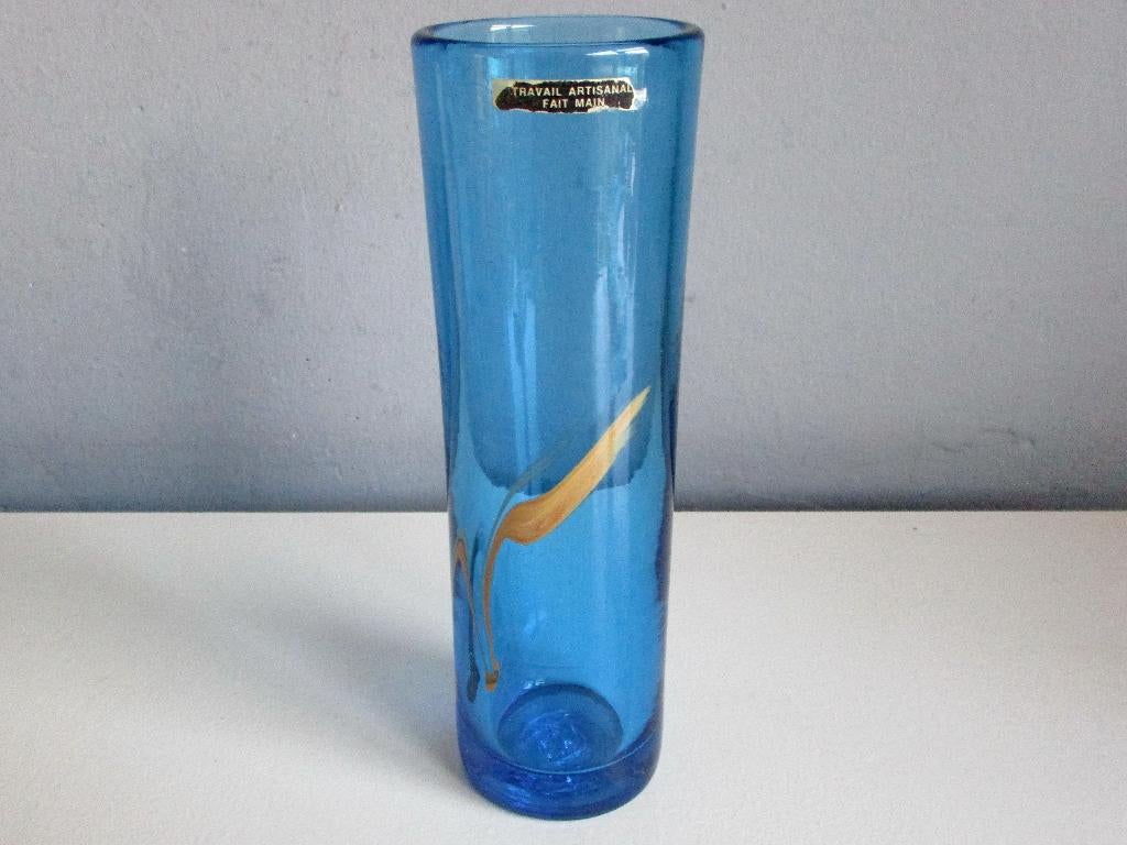 Vintage travail artisanal fait main vase verre vaas, Ophalen of Verzenden