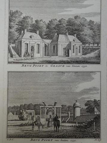 gravure Brugpoort te Grave binnen en buiten in 1732 Brabant beschikbaar voor biedingen