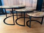 Set van 3 ronde salontafels - Stevig, Gebruikt, Rond, 75 cm of meer, Hout