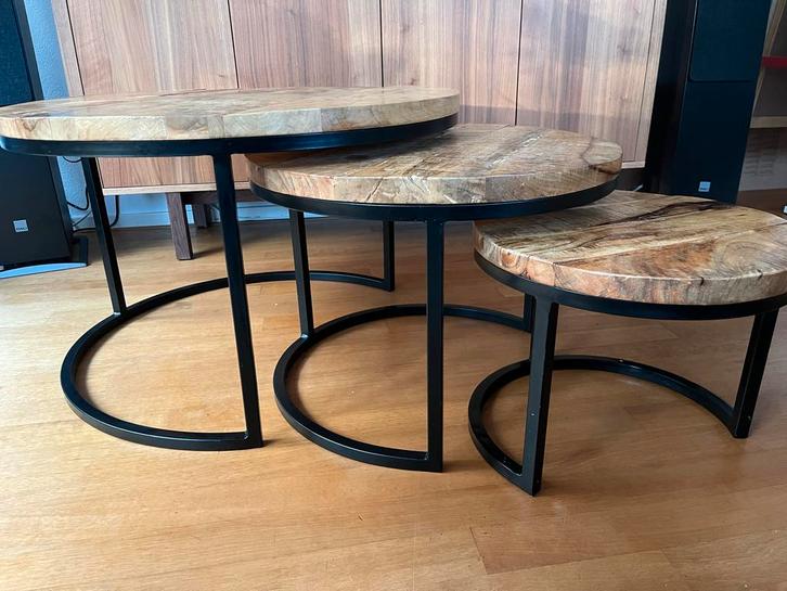 Set van 3 ronde salontafels - Stevig, Huis en Inrichting, Tafels | Bijzettafels, Gebruikt, Rond, 45 tot 60 cm, 75 cm of meer, Hout