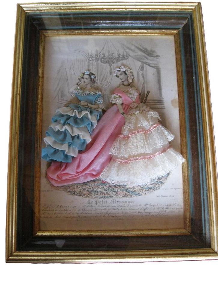 Schets met klederdracht in echt borduursel 1854, Antiek en Kunst, Kunst | Tekeningen en Foto's, Ophalen of Verzenden