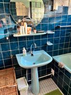 Vintage Blauwe Wastafel met Plancet (2 stuks), Huis en Inrichting, Zo goed als nieuw, Wasbak of Wastafel, 25 tot 50 cm, 50 tot 100 cm