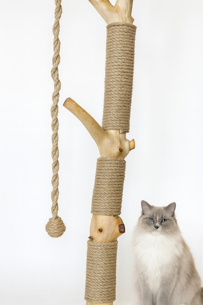 Natuurlijke houten krabpaal | Massief hout & dik sisal, Dieren en Toebehoren, Katten-accessoires, Nieuw, Ophalen