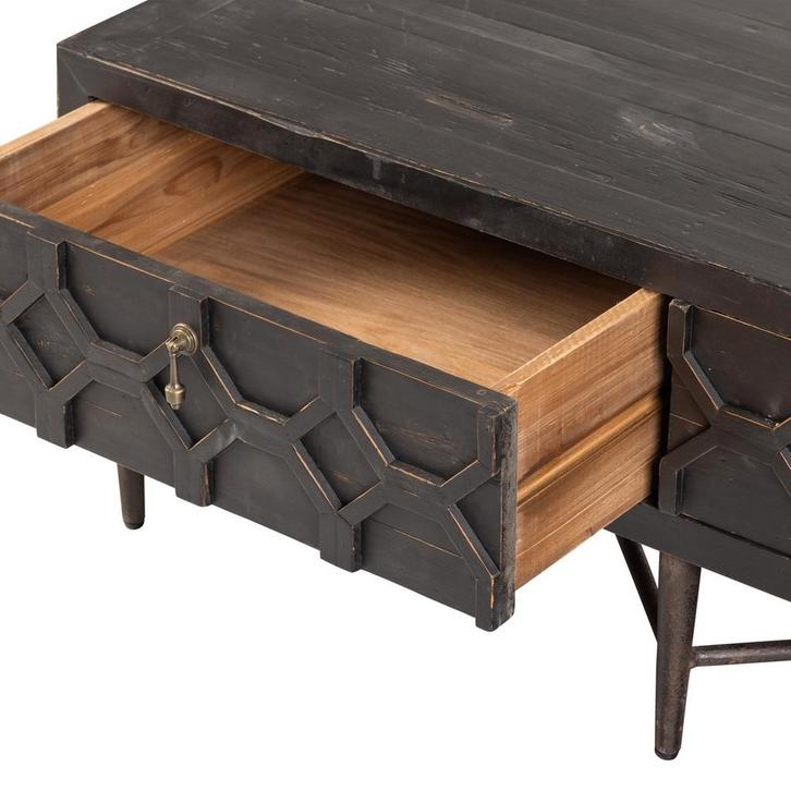 Bequest salontafel met lades hout zwart met glas plaat., Huis en Inrichting, Tafels | Salontafels, Minder dan 50 cm, 50 tot 100 cm