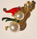 Sneeuwpop Broche met Parel en Strass, Sieraden, Tassen en Uiterlijk, Broches, Met strass, Overige materialen, Minder dan 4 cm