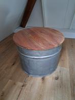 Recycle salontafel drum - van zink en hout. GRATIS FLESVAAS!, Huis en Inrichting, Ophalen, 50 tot 100 cm, Rond, Zo goed als nieuw