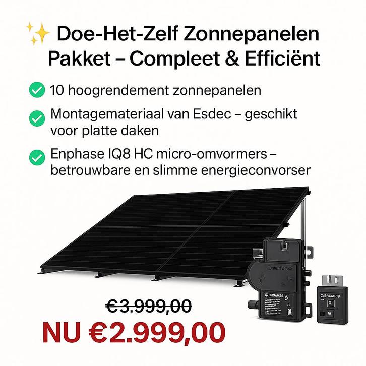 ✨ 10 zonnepanelen + montagemateriaal – €2.999,00 ✨, Doe-het-zelf en Verbouw, Zonnepanelen en Toebehoren, Nieuw, Compleet systeem
