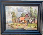 Hoeve aan de vaart. Olie/doek. Ca 50/70.   100/81 cm., Antiek en Kunst, Ophalen