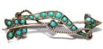 zilveren antieke broche met pijl en boog in turquoise, 4 tot 7 cm, Overige kleuren, Ophalen of Verzenden, Zo goed als nieuw