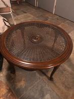 Vintage Ronde salontafel glazen blad, Ophalen, Gebruikt, 50 tot 100 cm, 50 tot 75 cm