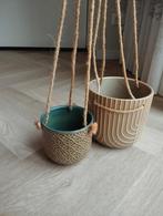 Set van 2 hangende bloempotten, Gebruikt, Rond, Aardewerk, Tuin