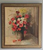 Bloemen in vaas, olieverf op doek, Antiek en Kunst, Ophalen of Verzenden