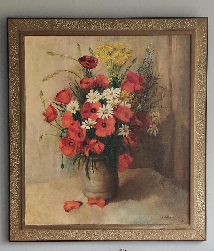 Bloemen in vaas, olieverf op doek, Antiek en Kunst, Kunst | Schilderijen | Klassiek, Ophalen of Verzenden