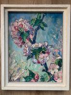 Kleurrijk schilderij van een bloesem in bloei, Minder dan 50 cm, Gebruikt, Oorspronkelijke maker, Ophalen of Verzenden
