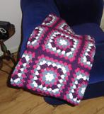 Deken Plaid Gehaakt paars roze wit granny squares, Verzenden, Nieuw