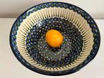 Vintage XL Bunzlau Castle Fruit Schaal Blauw Aardewerk Ø31, Ophalen of Verzenden, Zo goed als nieuw, Rond, Steen of Aardewerk