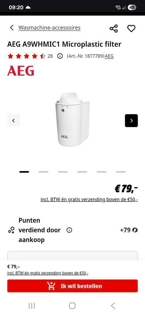 AEG A9WHMIC1-microplasticsfilter, Witgoed en Apparatuur, Wasmachines, Nieuw, Minder dan 85 cm, 1200 tot 1600 toeren, Ophalen of Verzenden