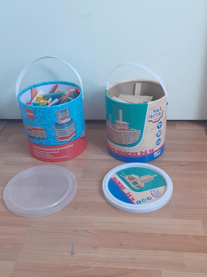 Kapla - Houten , platte Bouwblokken - 2 Bakken, Kinderen en Baby's, Speelgoed | Bouwstenen, Zo goed als nieuw, Overige merken