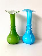 Prachtige glazen vazen groen en blauw, Huis en Inrichting, Woonaccessoires | Vazen, Minder dan 50 cm, Glas, Blauw, Ophalen of Verzenden