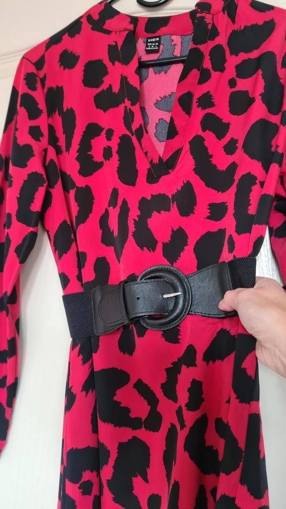 Shein Blousejurk panterprint maat S, Kleding | Dames, Jurken, Zo goed als nieuw, Maat 36 (S), Rood, Boven de knie, Ophalen