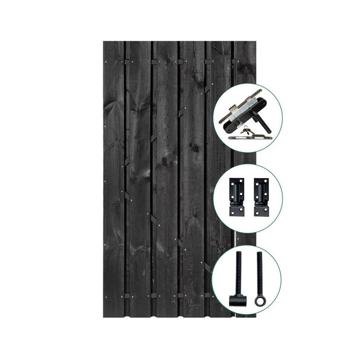 Poortdeur hout, met zwart stalen frame (*), Tuin en Terras, Tuinpoorten, Nieuw, Hout, Ophalen of Verzenden