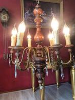 Antieke kroonluchter kristal / hanglamp hout, 6 kandelaars, Ophalen of Verzenden, Hout, Antiek / klassiek