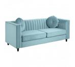 Ijsblauwe velvet riviera maison bank christopher, 150 tot 200 cm, Driepersoons, 75 tot 100 cm, Ophalen of Verzenden