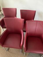 4 eetkamerstoelen rood leer, Huis en Inrichting, Stoelen, Ophalen, Gebruikt, Leer, Vier