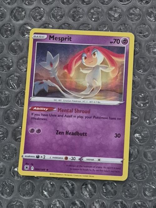 Holo Foil Mesprit 066/189 Astral Radiance Sword & Shield, Hobby en Vrije tijd, Verzamelkaartspellen | Pokémon, Zo goed als nieuw
