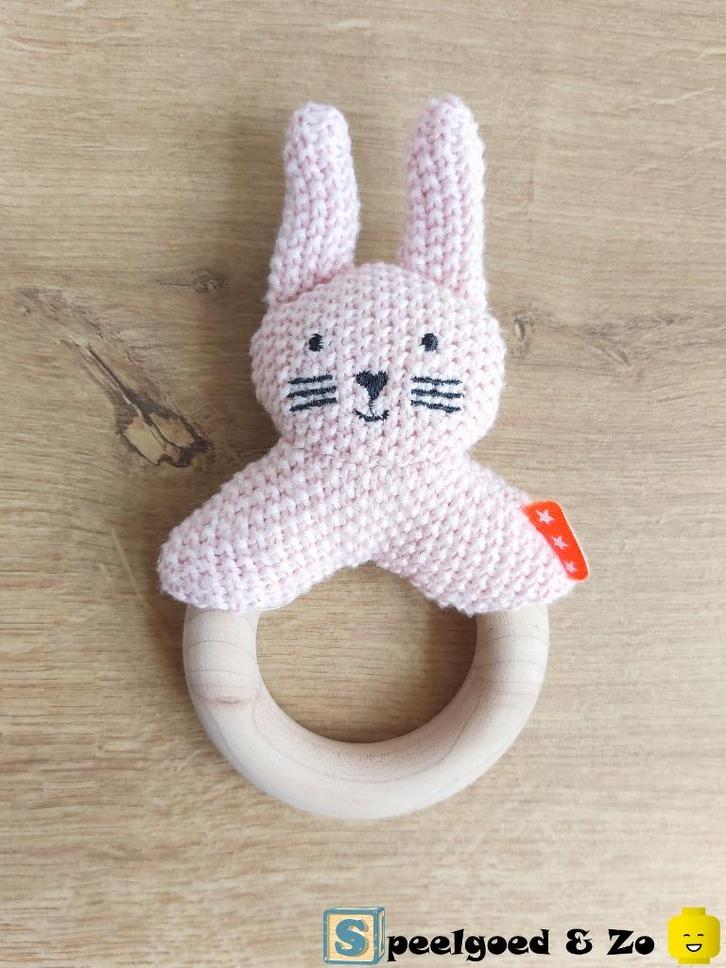ZGAN | Hema houten bijtring met gebreid konijntje, Kinderen en Baby's, Speelgoed | Babyspeelgoed, Zo goed als nieuw, Overige typen