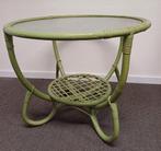 Vintage Rotan bijzettafel met gewolkt glas, Huis en Inrichting, Tafels | Bijzettafels, Ophalen, Rond, 55 tot 75 cm, 45 tot 60 cm