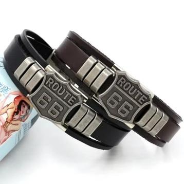 Route 66 Leren Armband / Bruine Zwarte beschikbaar voor biedingen