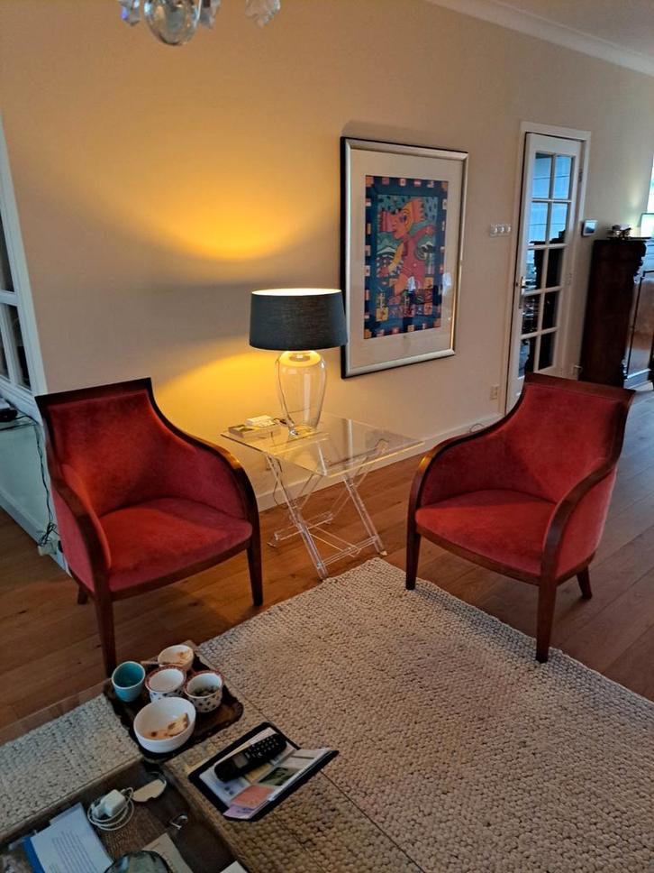 Art Deco stijl Mahonie Fauteuils - Zeer Goede Staat, Huis en Inrichting, Fauteuils, Stof, 50 tot 75 cm, Ophalen