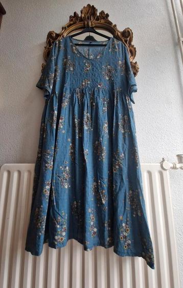 Als nieuw! Half linnen soepel blauw a lijn bloemen jurk beschikbaar voor biedingen