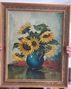 Zonnebloemen in blauwe vaas, olieverfschilderij, Ophalen