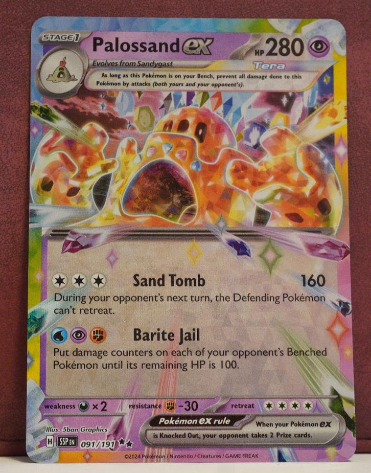 Palossand EX 091-191 Surging Sparks Pokèmon Kaart, Hobby en Vrije tijd, Verzamelkaartspellen | Pokémon, Nieuw, Losse kaart, Verzenden